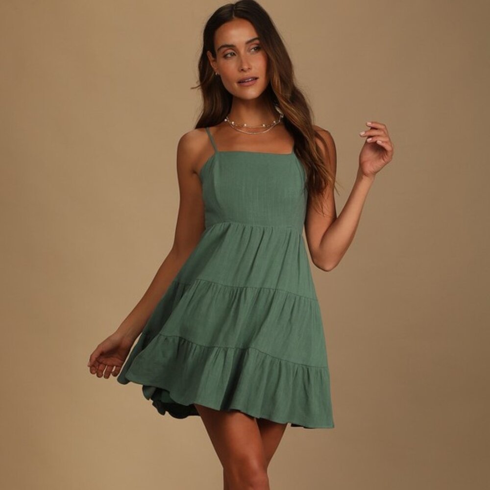 Lulus Make A Day Of It Green Cutout Tiered Mini Dress - Size M